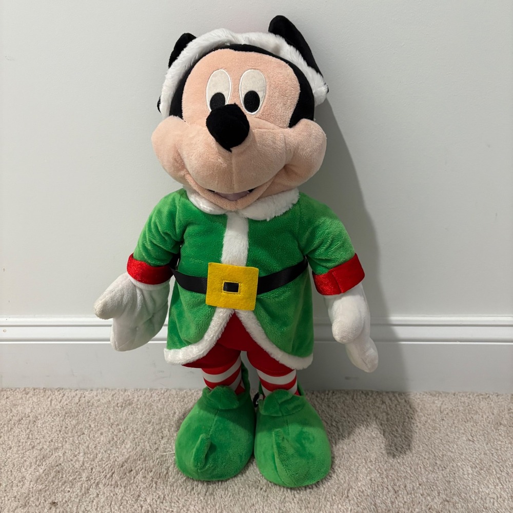 Gemmy Disney Mickey Mouse Elf Standing Porch Greeter Plush 22" Weighted Feet